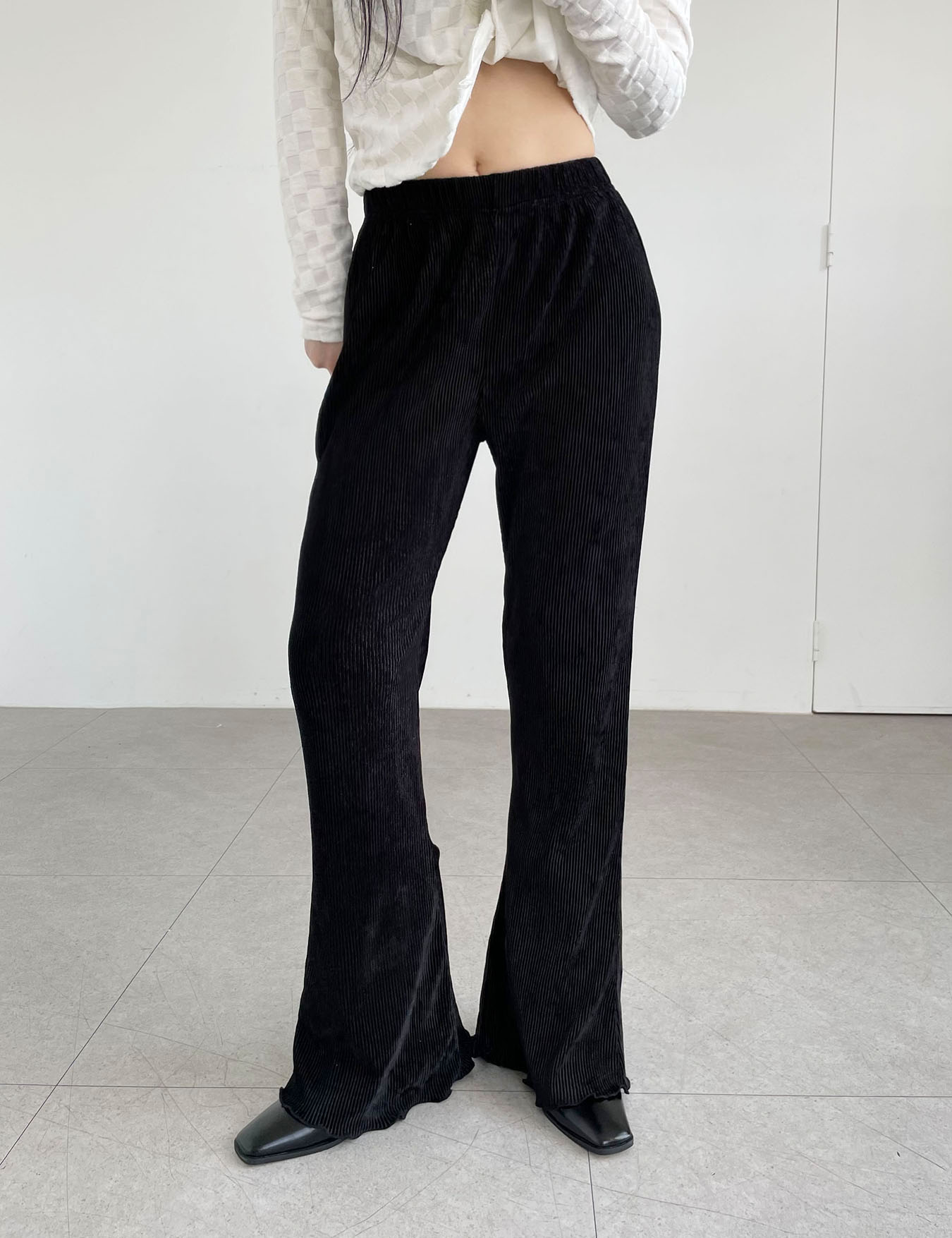 velour pleat pants (3color)