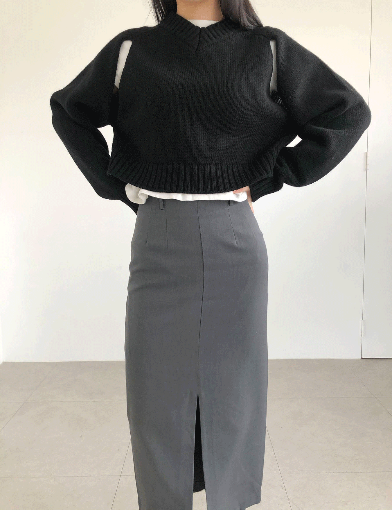 wool shoulder slit knit (3color)