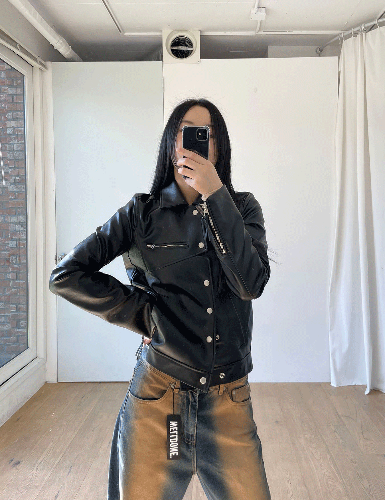 diagonal leather jacket (1color)