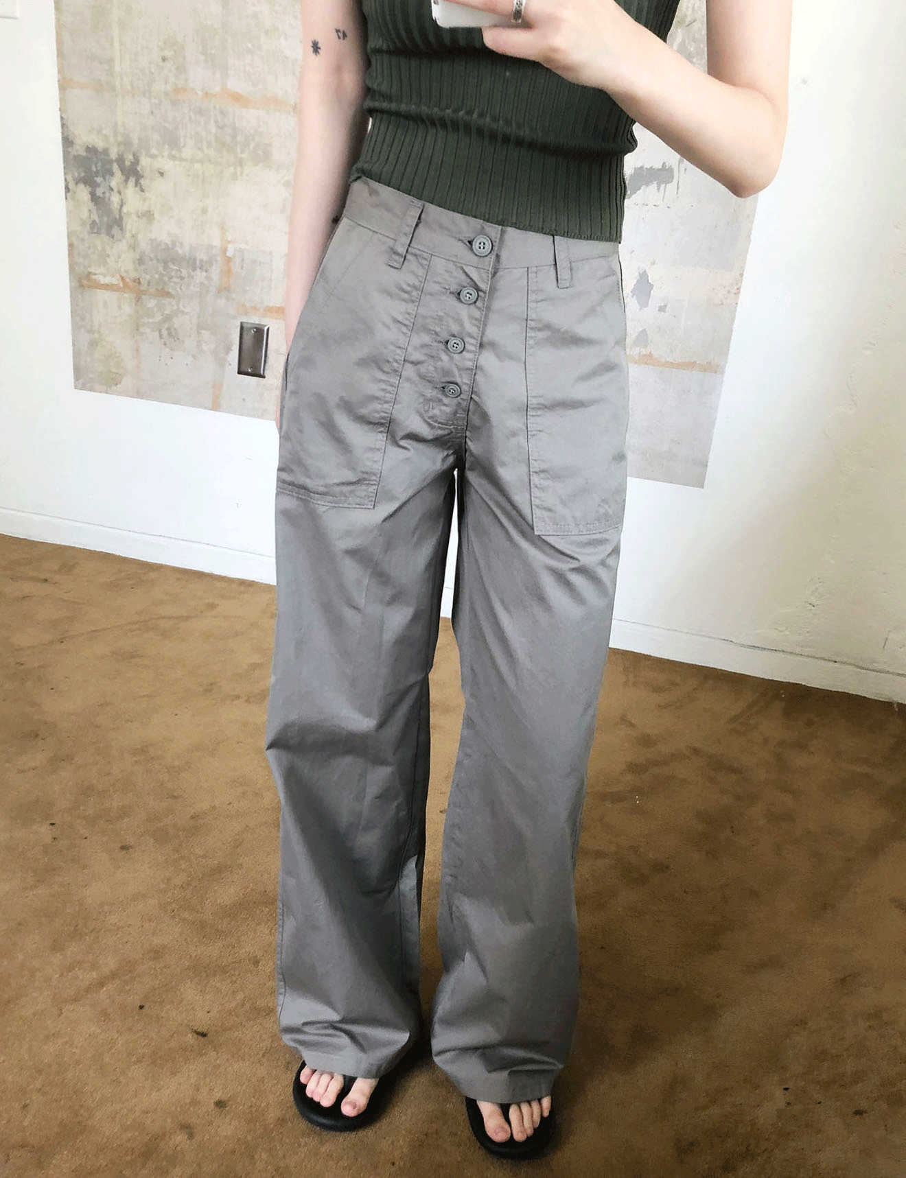 button fatigue pants (3color)