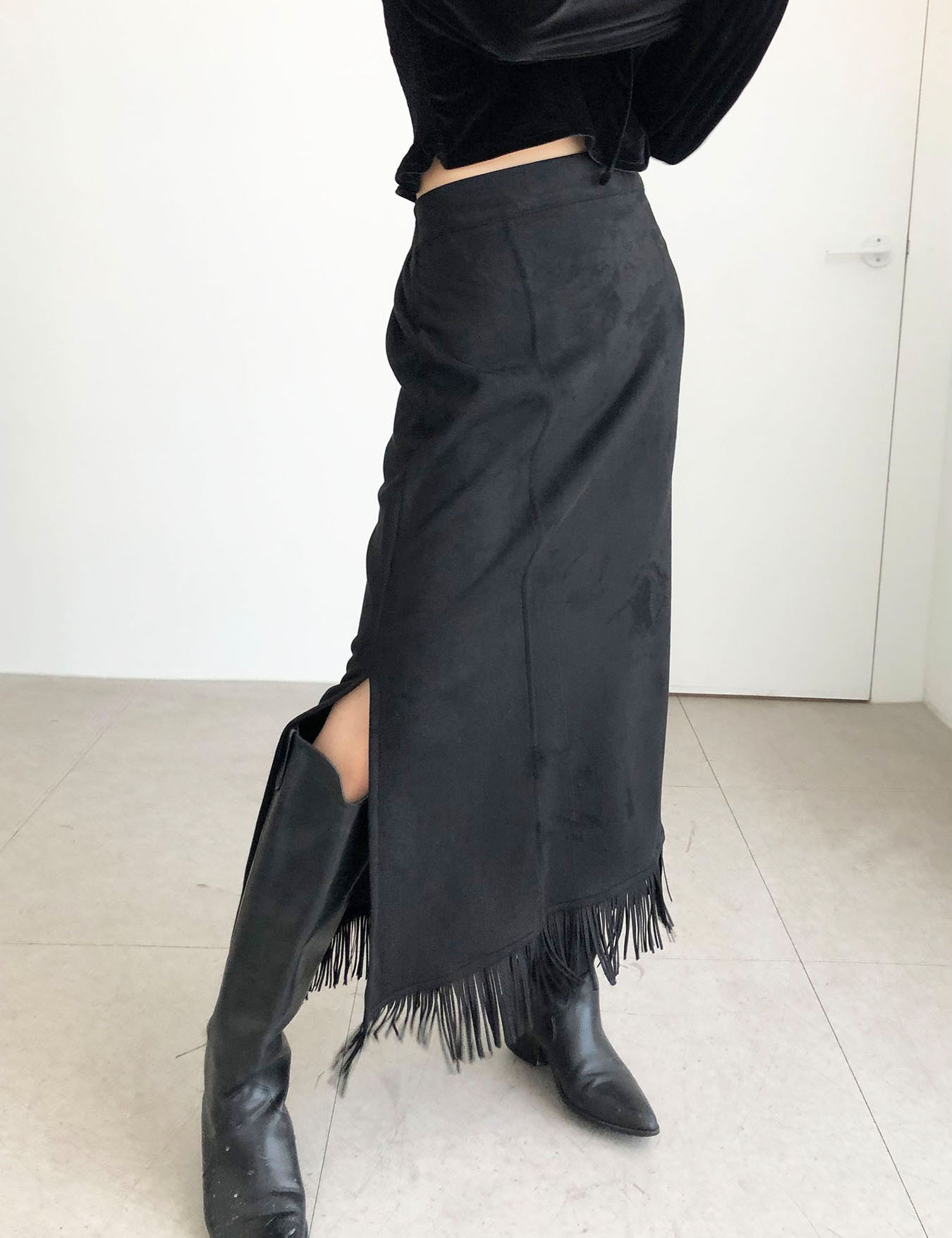 side slit fringe skirt (2color)