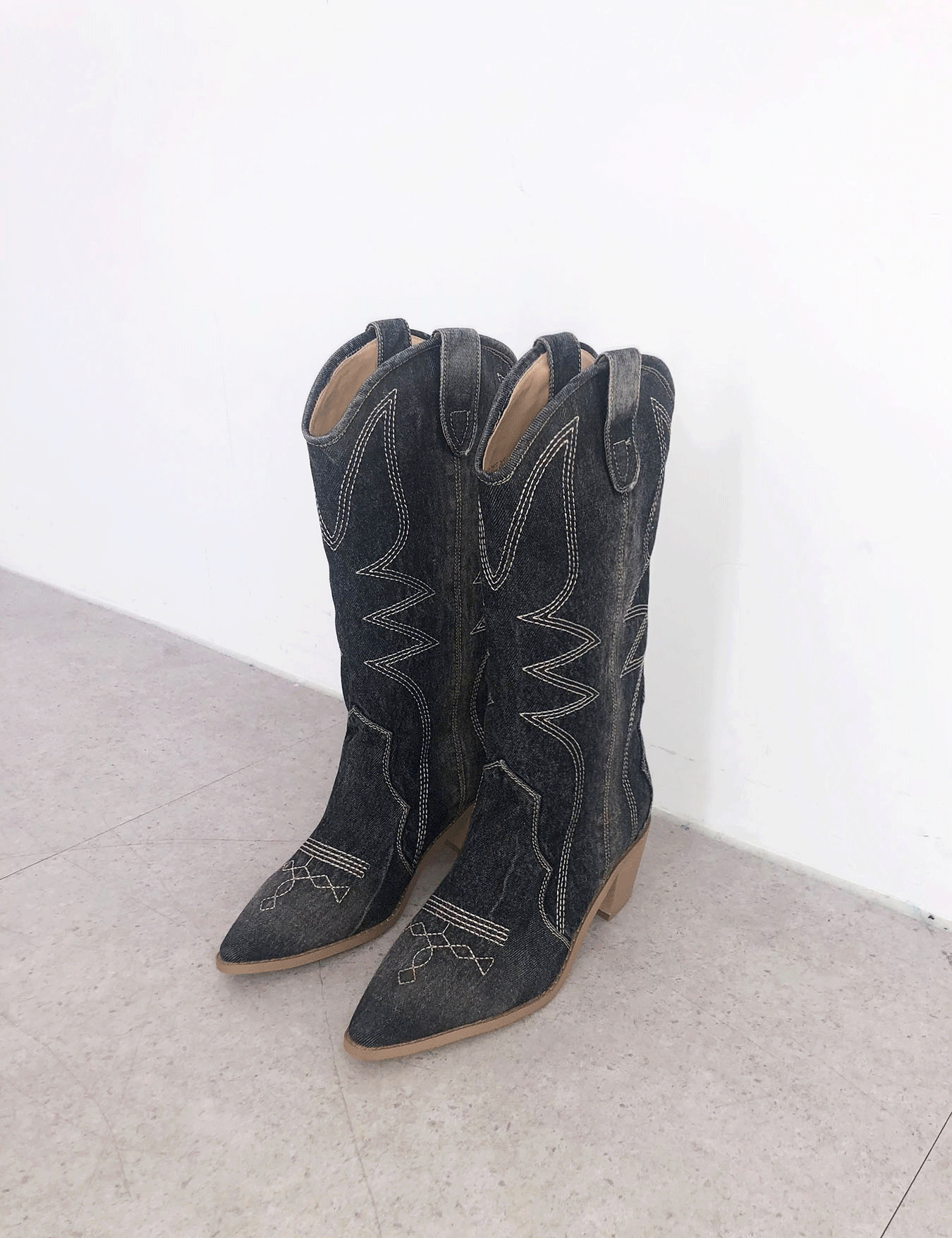 denim western boots (2color)