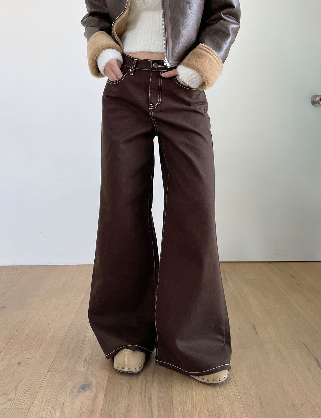 stitch boots-cut wide pants (2color)